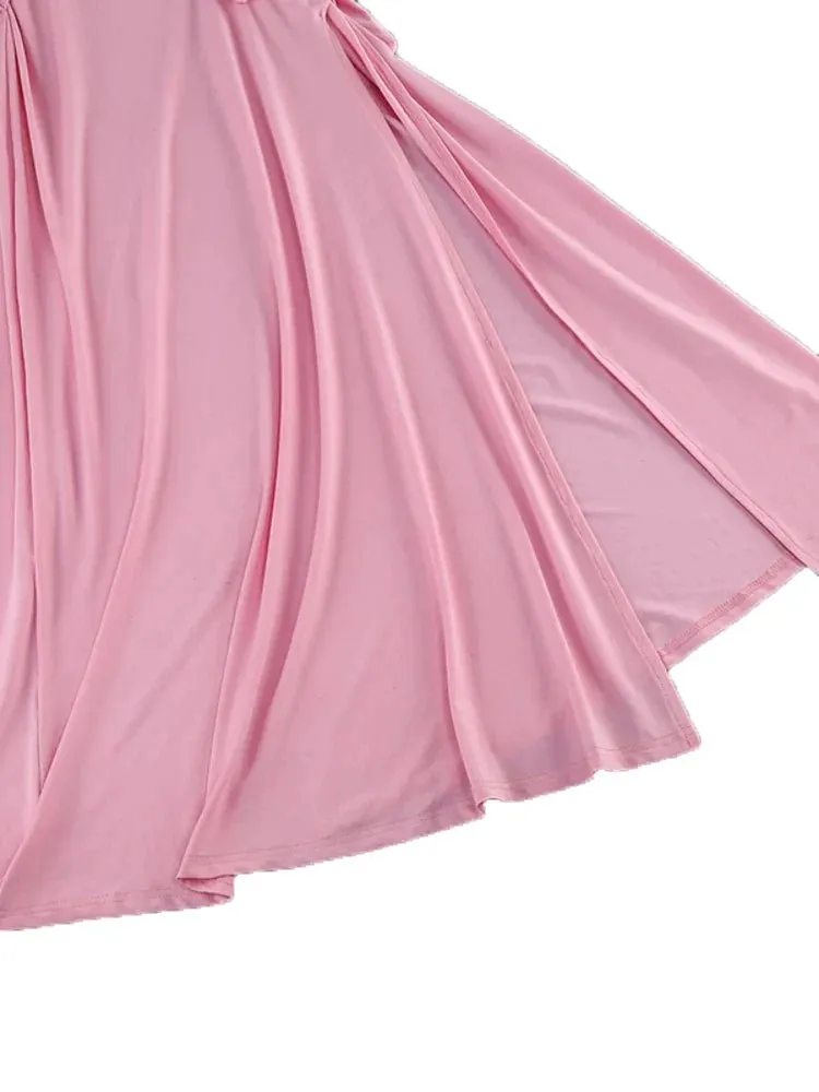 Rosa Maxikleid mit Schleifen und Ausschnitten
