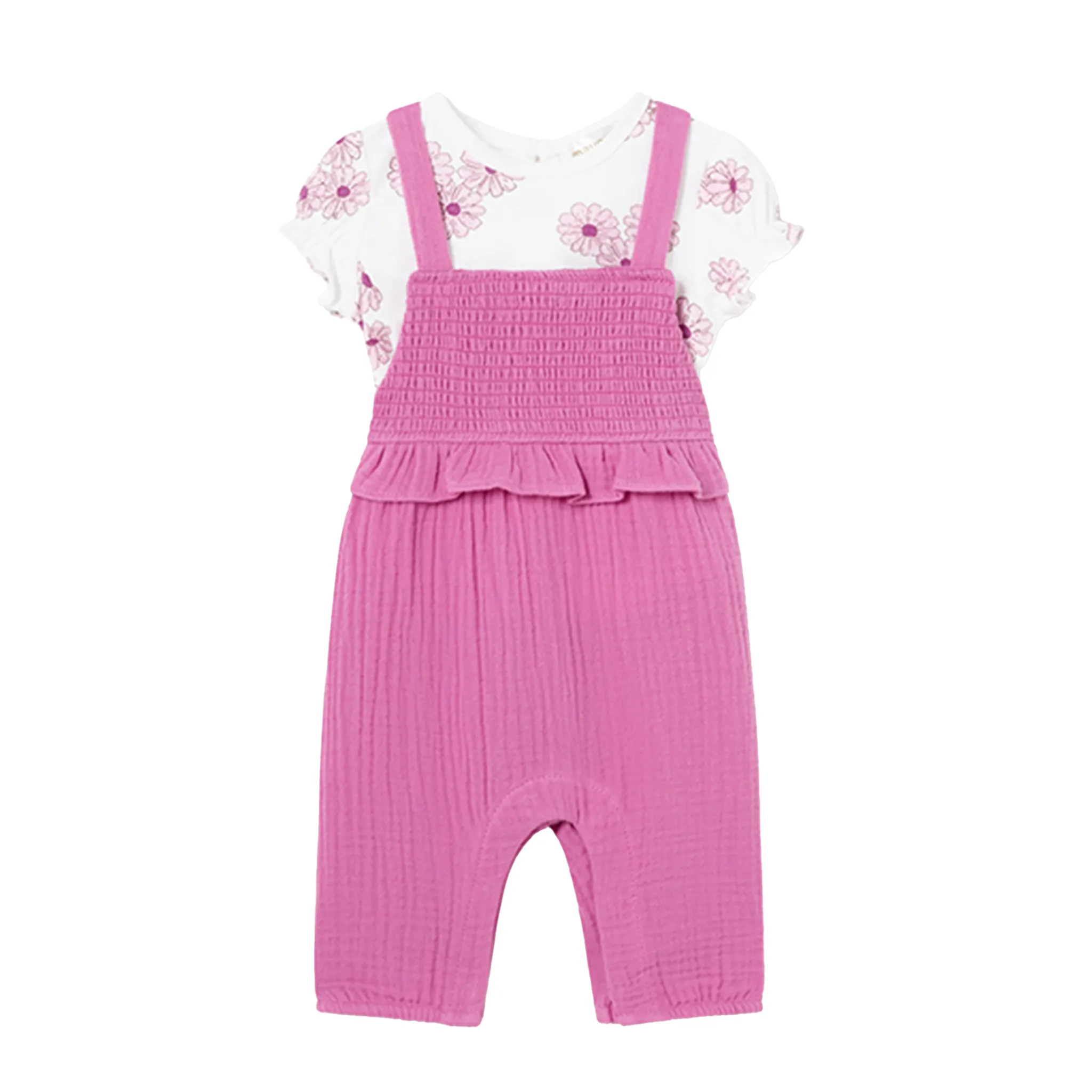 Rosa Overall mit Blumenhemd-Set