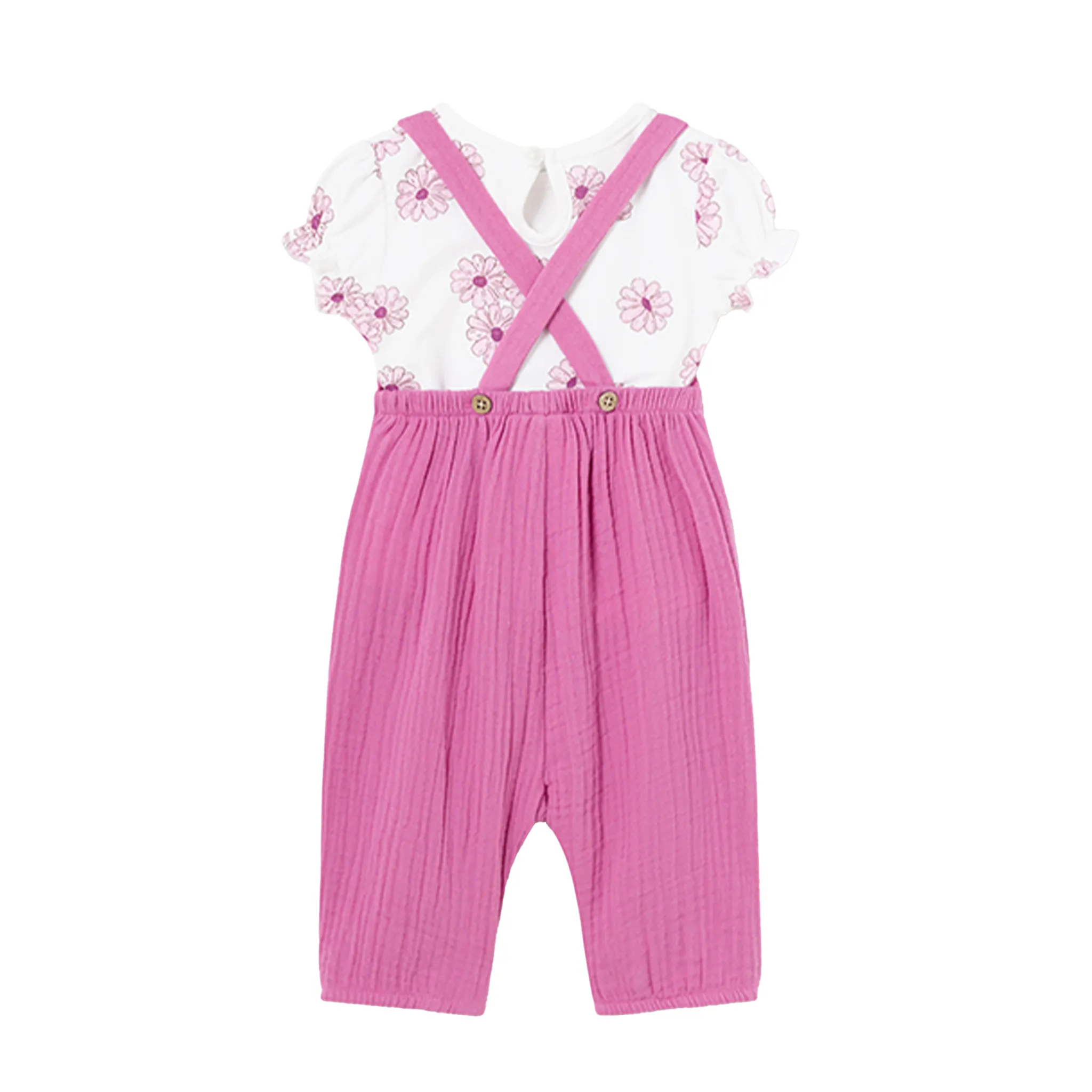 Rosa Overall mit Blumenhemd-Set