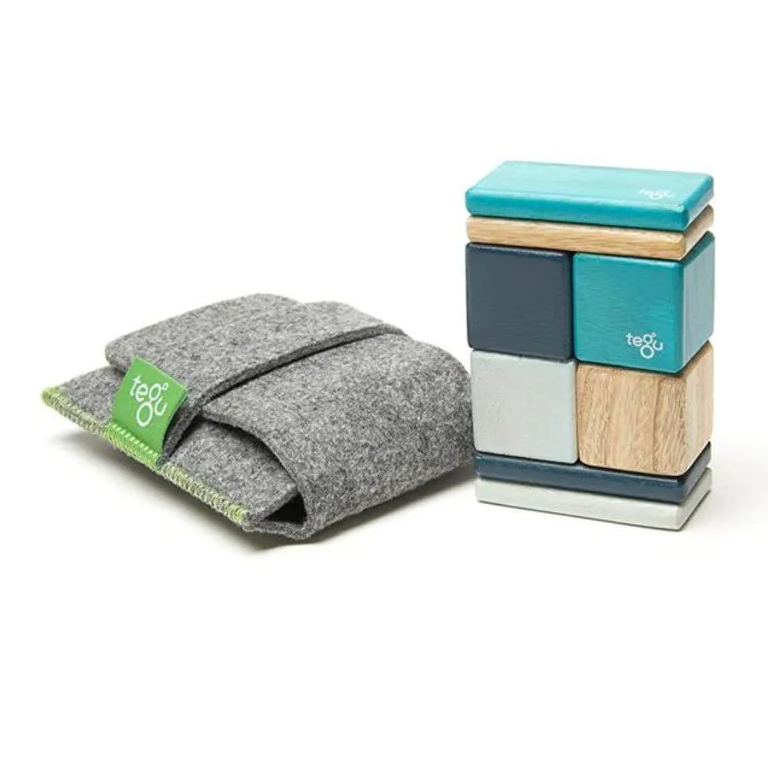Taschenbeutel Holz-Magnetbausteine - Blautöne