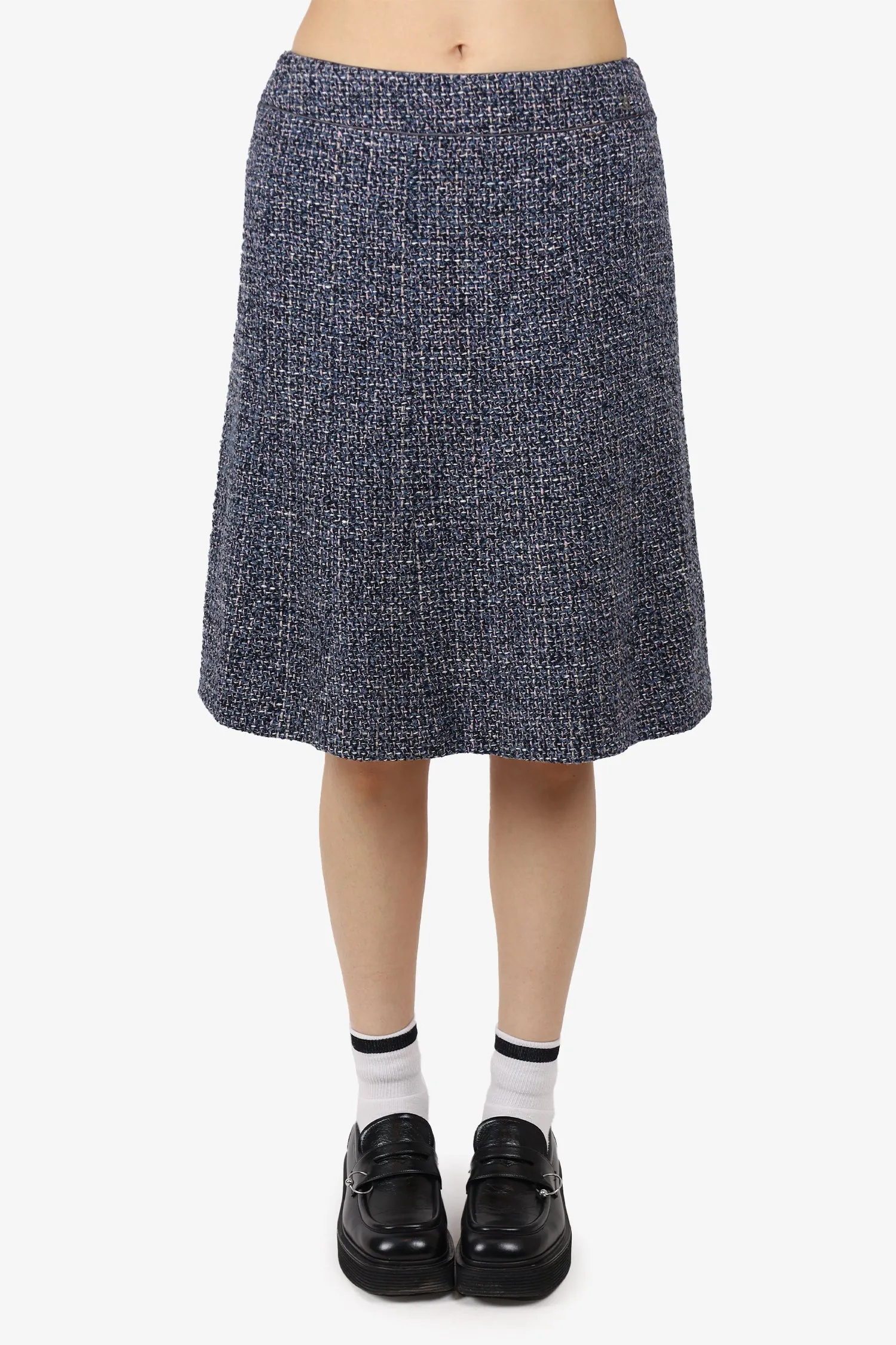 Chanel™ Second-Hand Herbst 2003 Blau/Rosa Tweed-Midirock Größe 42