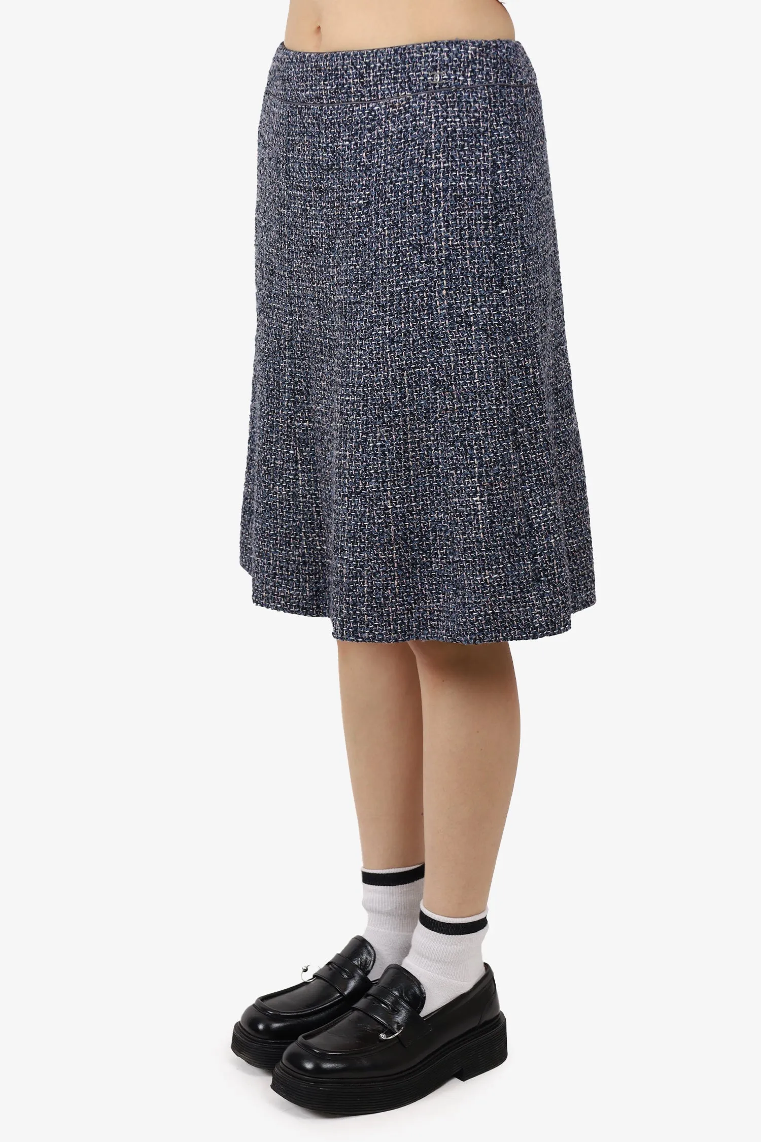 Chanel™ Second-Hand Herbst 2003 Blau/Rosa Tweed-Midirock Größe 42
