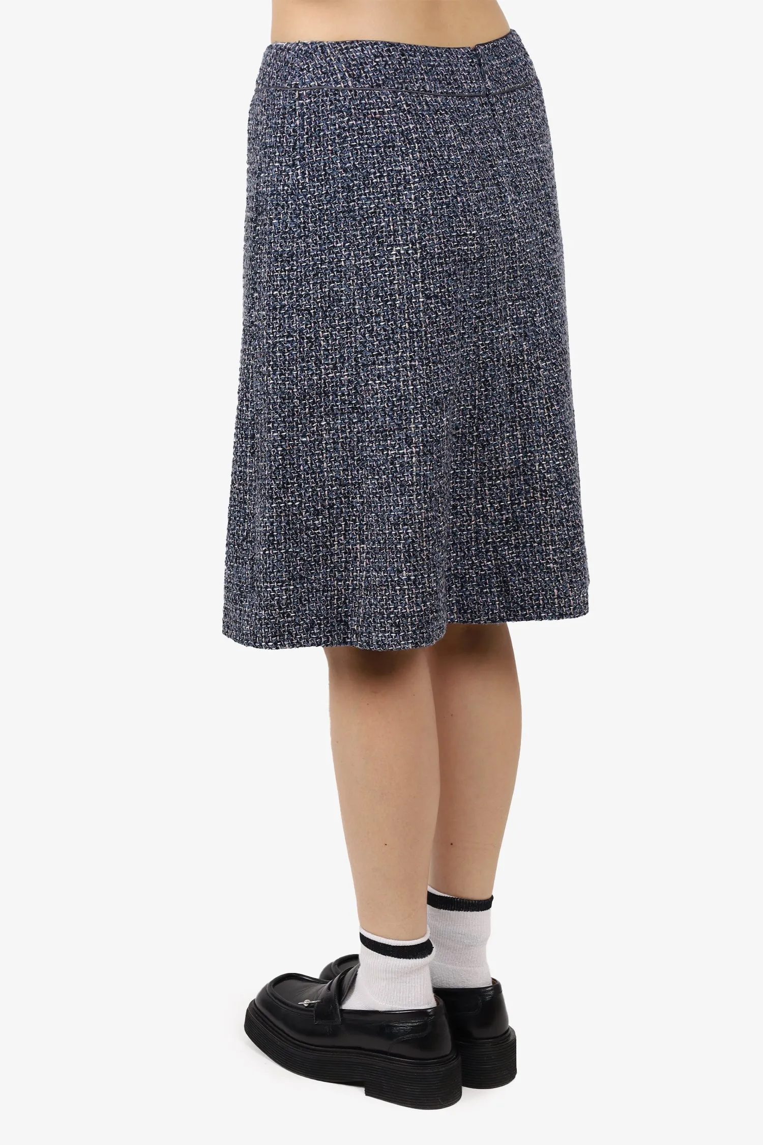 Chanel™ Second-Hand Herbst 2003 Blau/Rosa Tweed-Midirock Größe 42