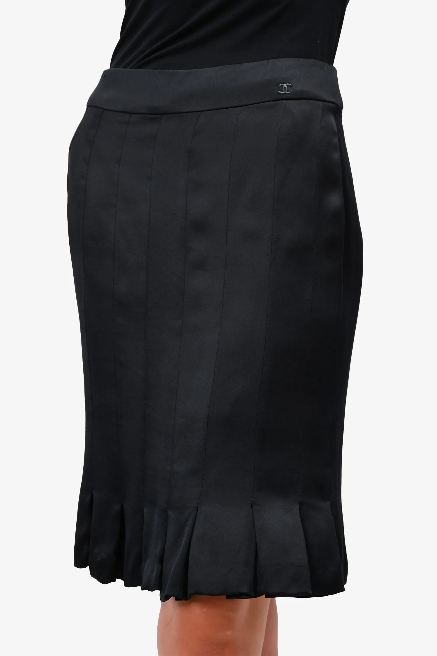 Chanel™ Secondhand Damenrock aus Wolle/Seide mit Plissee, Schwarz, Größe 38, Jahrgang 2005