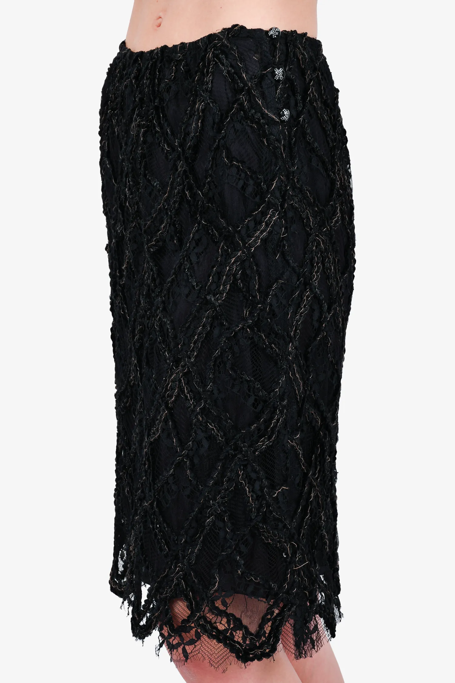 Vorgetragene Chanel™ Schwarzer Seidenrock aus dem Jahr 2006 in Größe S
