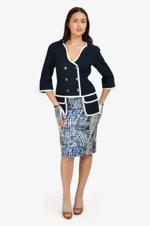 Pre-Loved Chanel™ 2016 S/S Runway Blue/Multi Tweed Midi Skirt Size 36   Matching Gloves