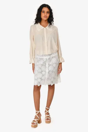 Pre-Loved Chanel™ White Cotton/Silk Floral Midi Skirt Size 40