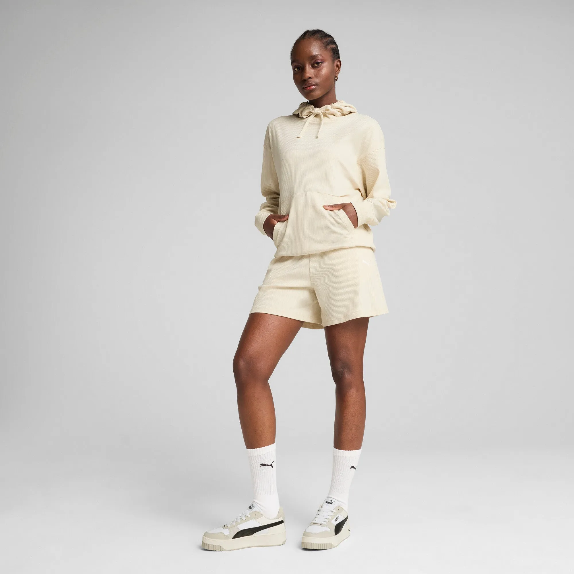 PUMA Damen ESS ELEVATED Komfort-Rippenkapuzenpullover
