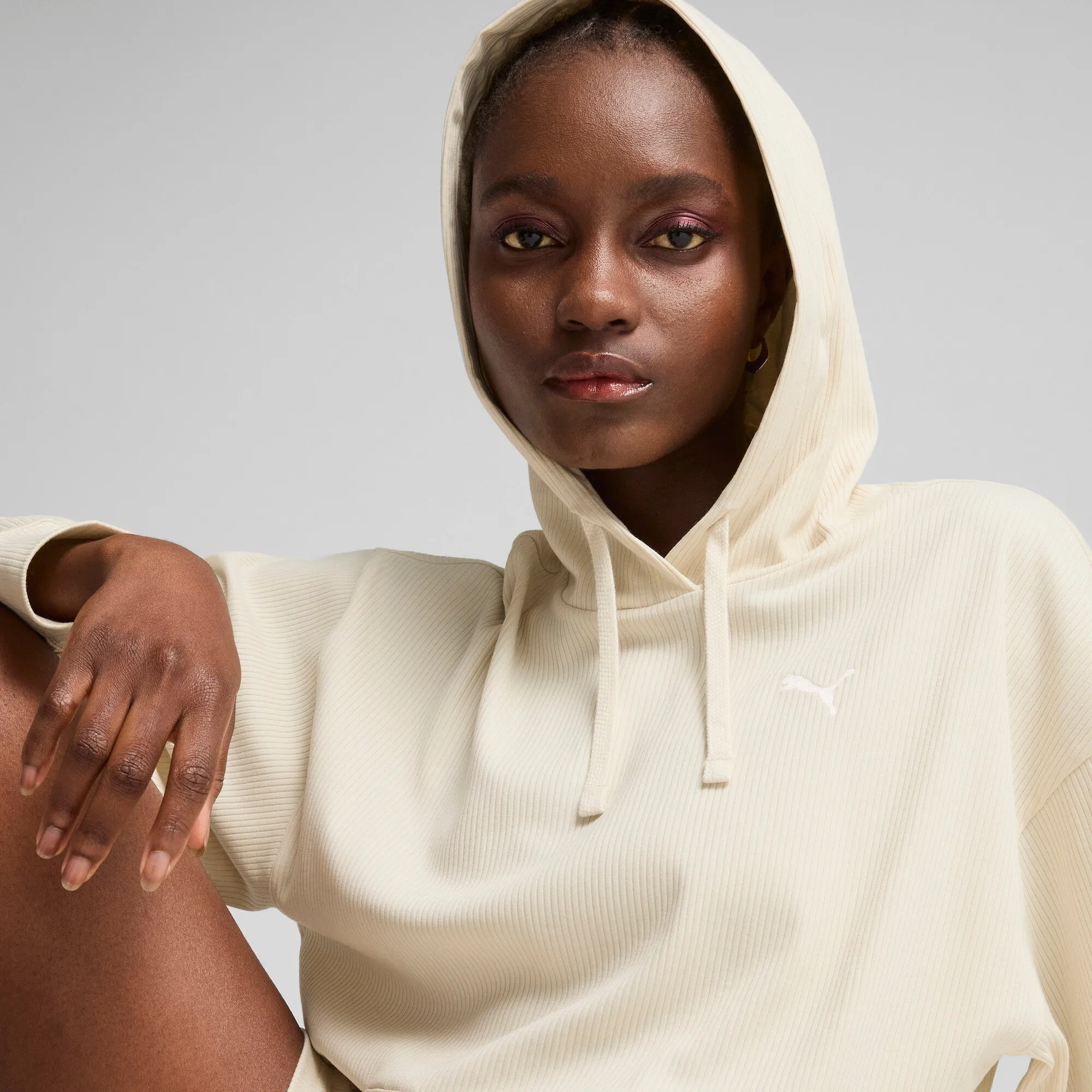 PUMA Damen ESS ELEVATED Komfort-Rippenkapuzenpullover