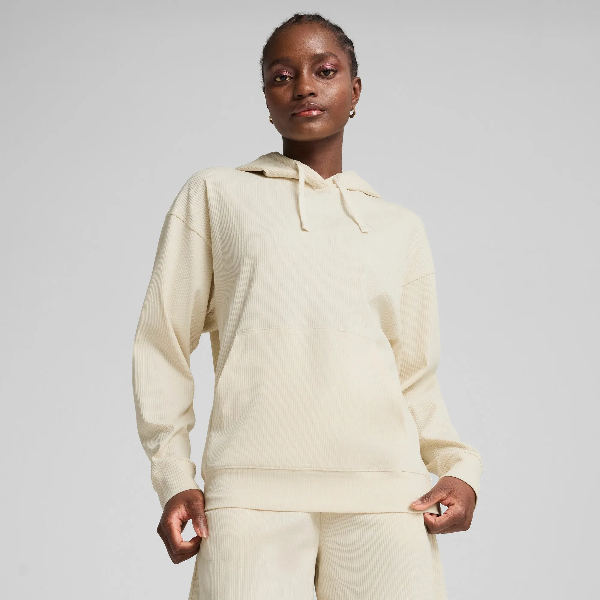 PUMA Damen ESS ELEVATED Komfort-Rippenkapuzenpullover