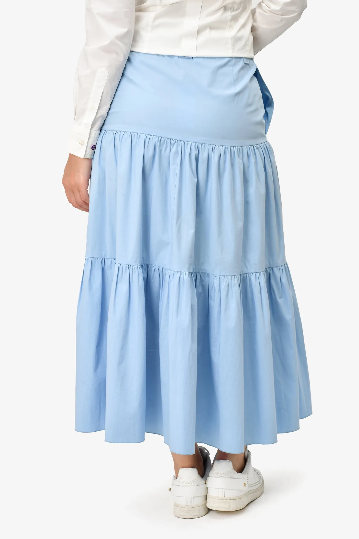 Red Valentino Blauer Baumwoll-Rüschensaum Maxirock Größe 38