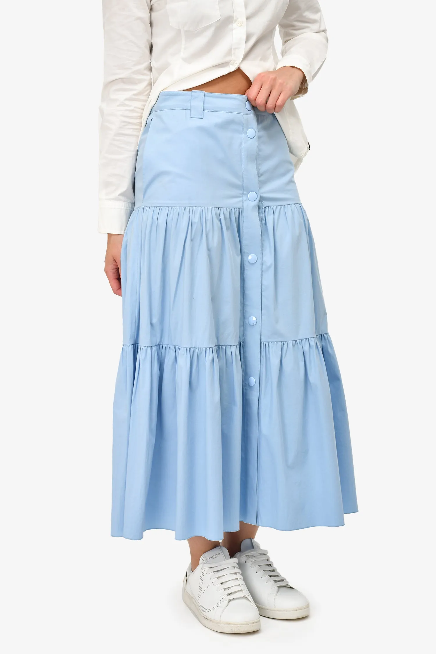 Red Valentino Blauer Baumwoll-Rüschensaum Maxirock Größe 38
