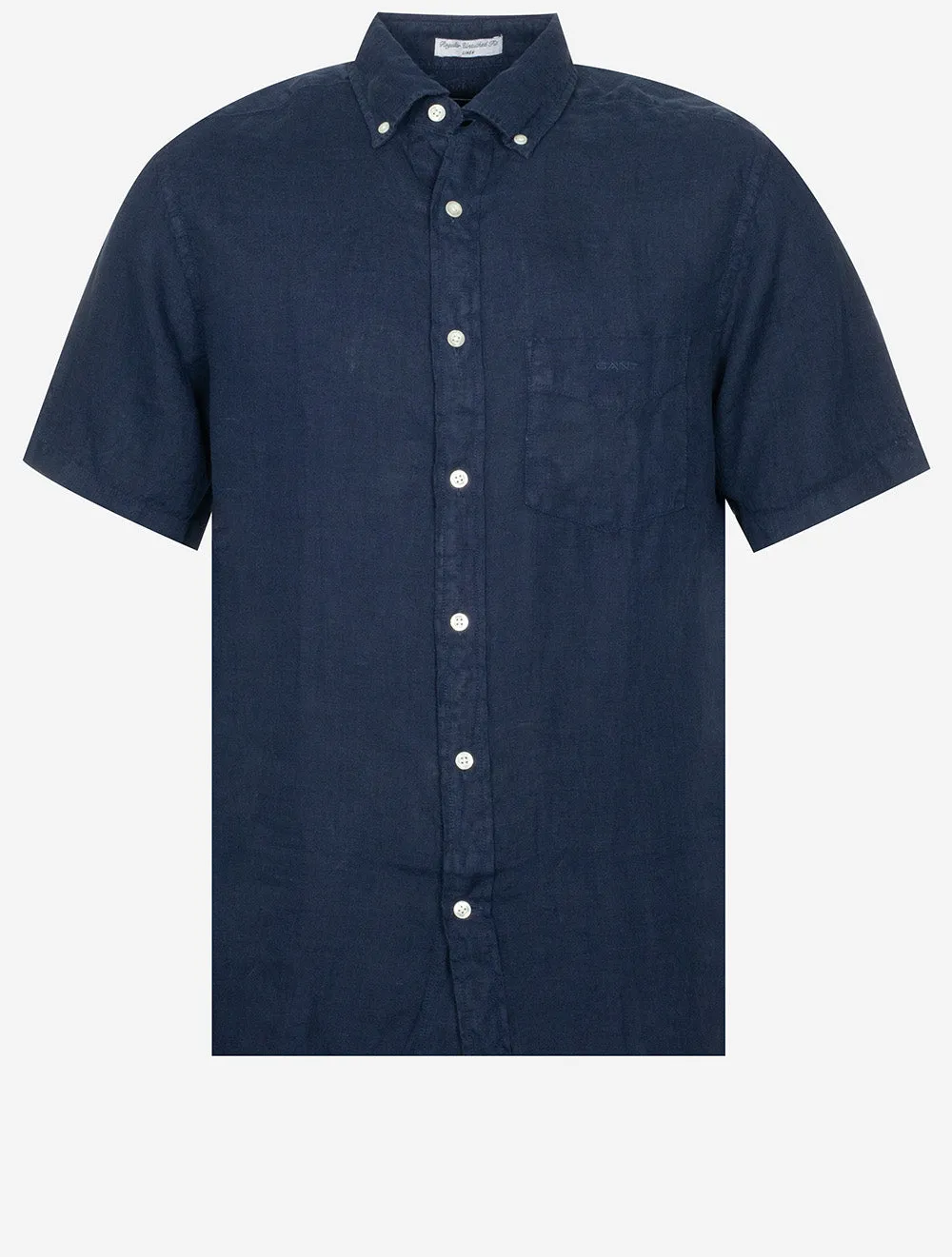 Regular Fit Garment Dyed Leinen Kurzarmhemd Marine