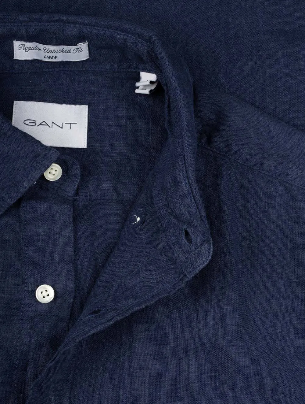 Regular Fit Garment Dyed Leinen Kurzarmhemd Marine