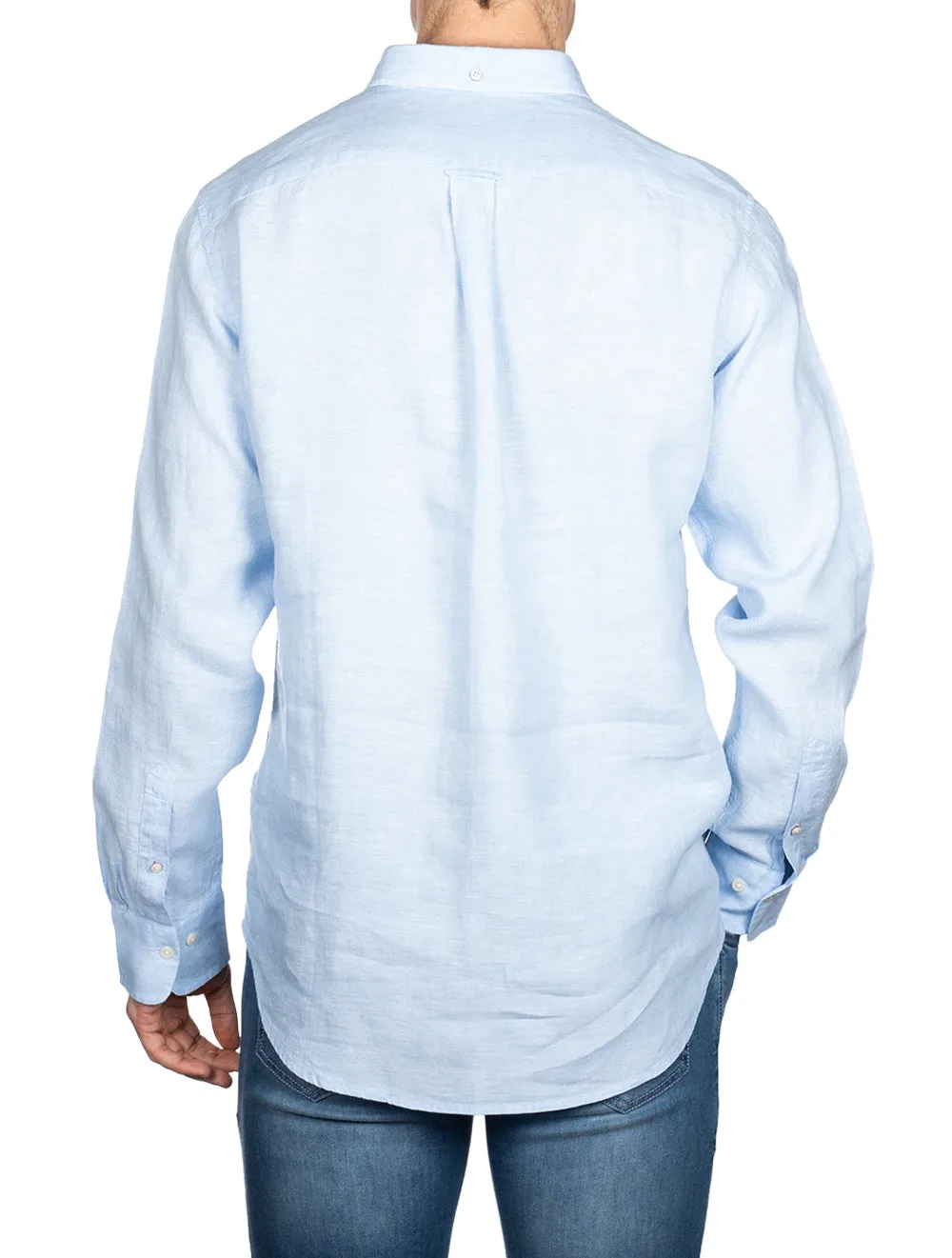 Reguläres Leinenhemd mit Knopfleiste Capri-Blau