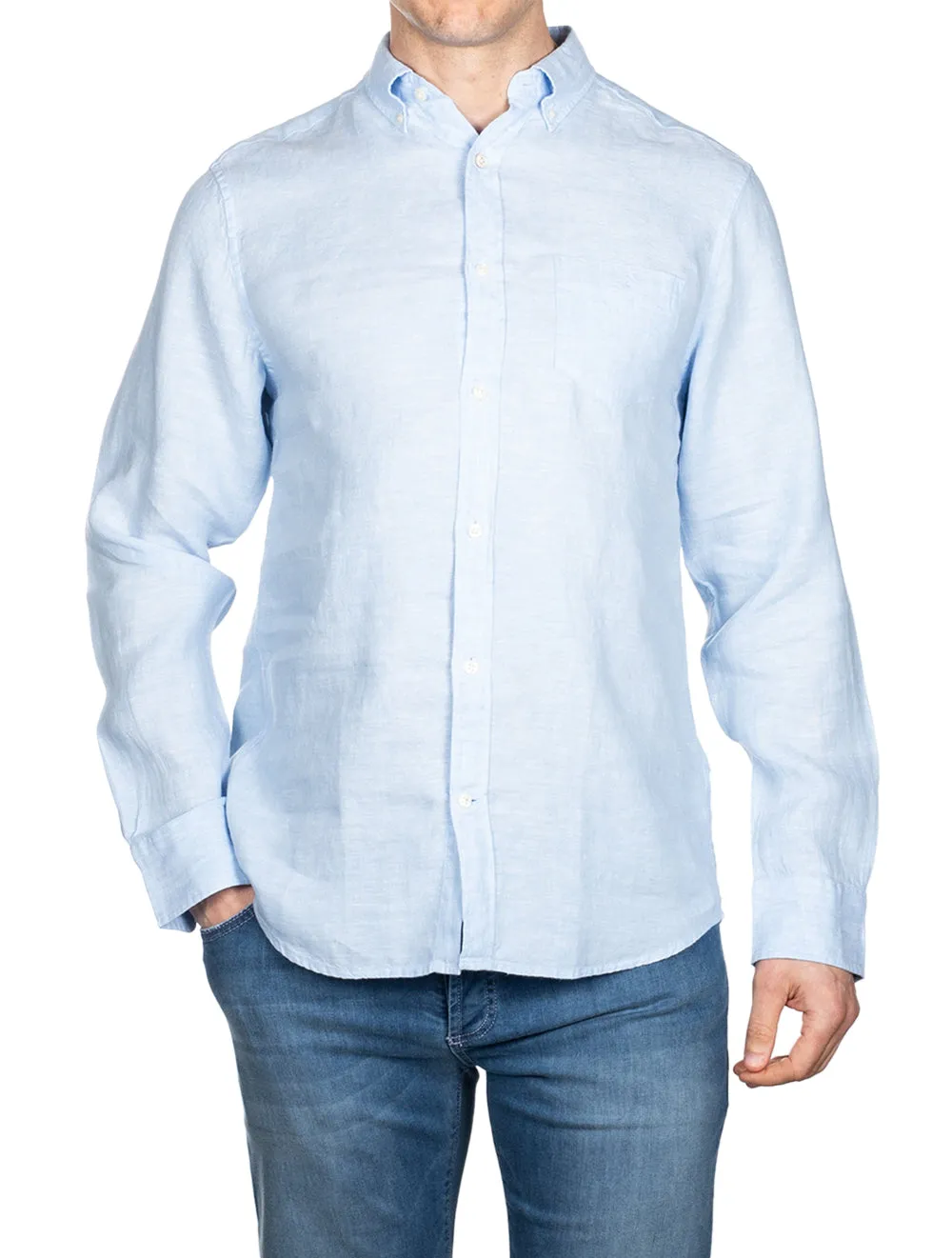 Reguläres Leinenhemd mit Knopfleiste Capri-Blau