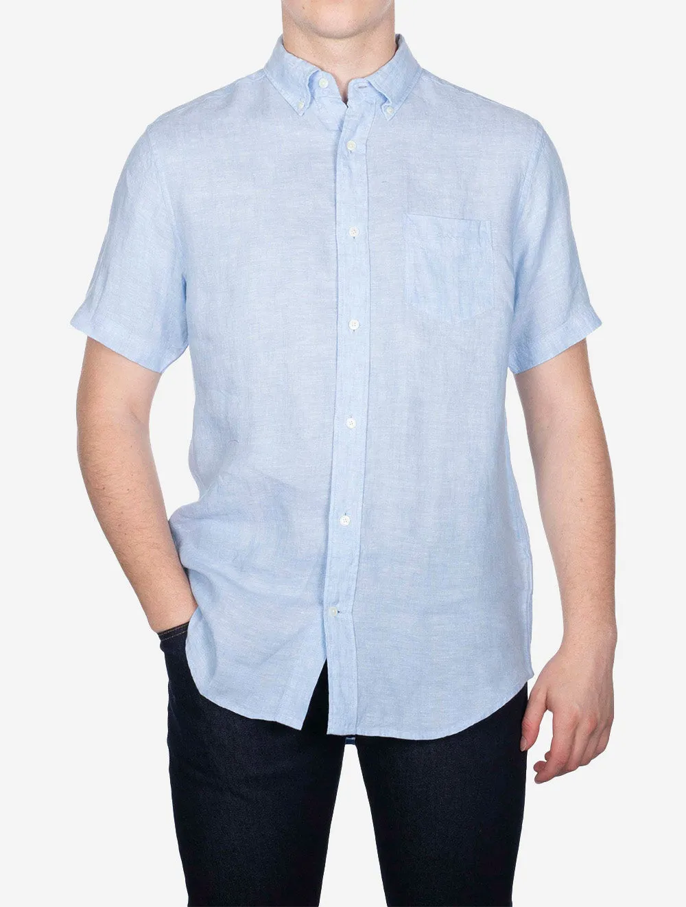 Reguläres Leinen-Kurzarmhemd Capri-Blau