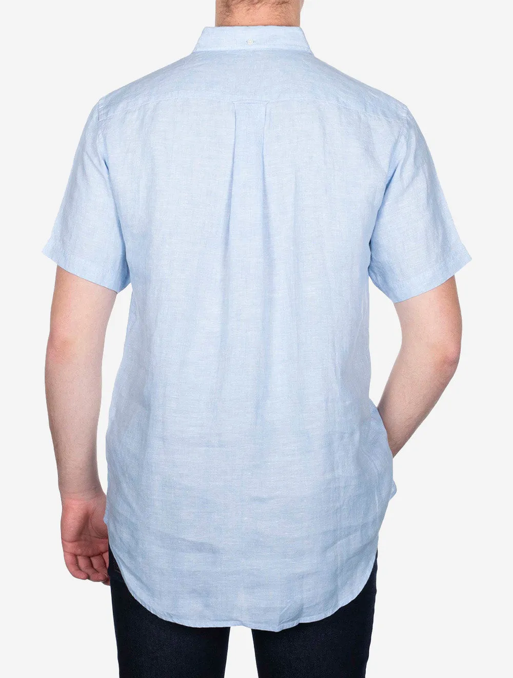Reguläres Leinen-Kurzarmhemd Capri-Blau