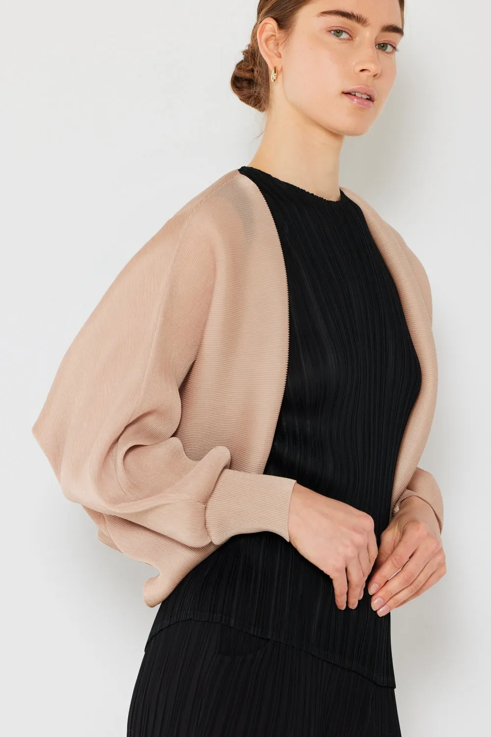 Rippen-Passe-Puffärmel-Bolero-Cardigan