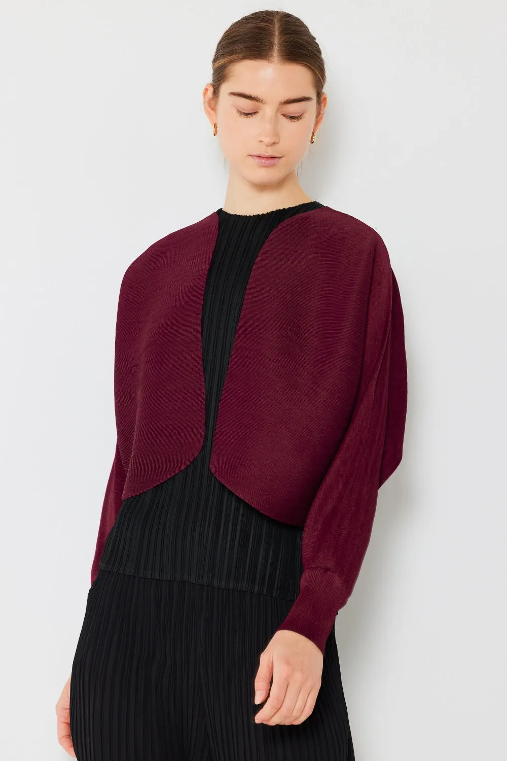 Rippen-Passe-Puffärmel-Bolero-Cardigan