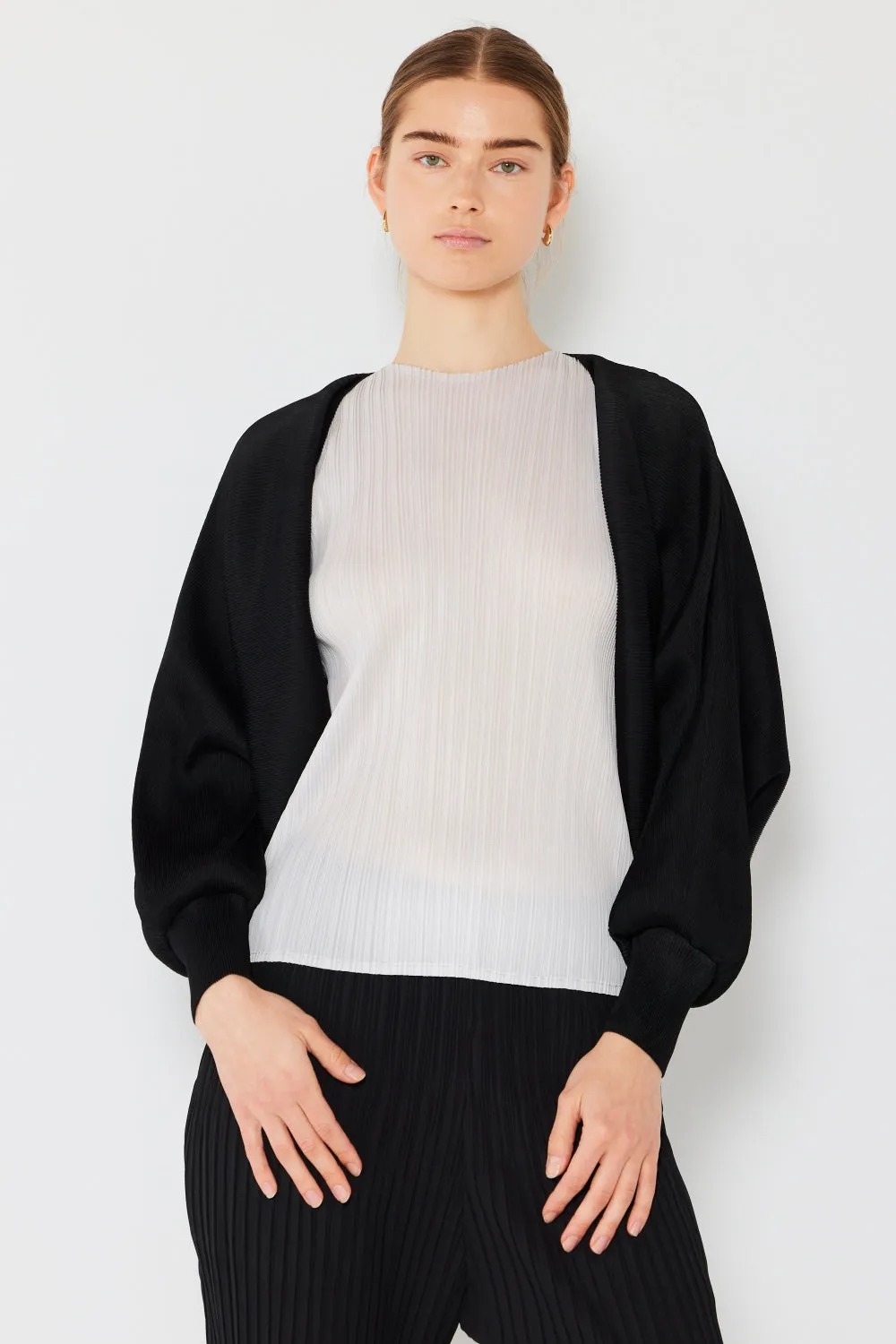 Rippen-Passe-Puffärmel-Bolero-Cardigan