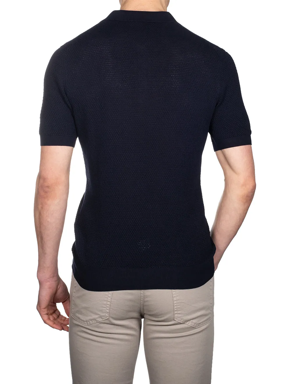 Geripptes Polohemd mit kurzen Ärmeln in Marineblau