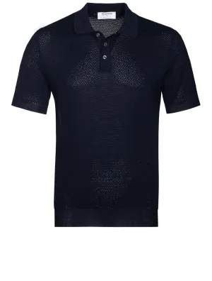Ribbed Short Sleeve Polo Navy