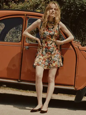 Romantic style flower printed silk dress
