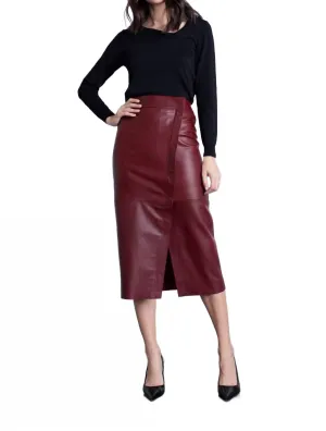 Romina Leather Midi Skirt In Malbec