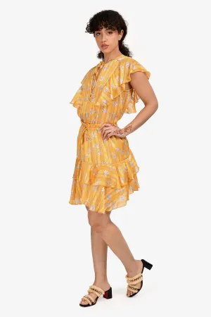 Sabina Musayev Yellow Metallic Ruffle Skirt Size XS