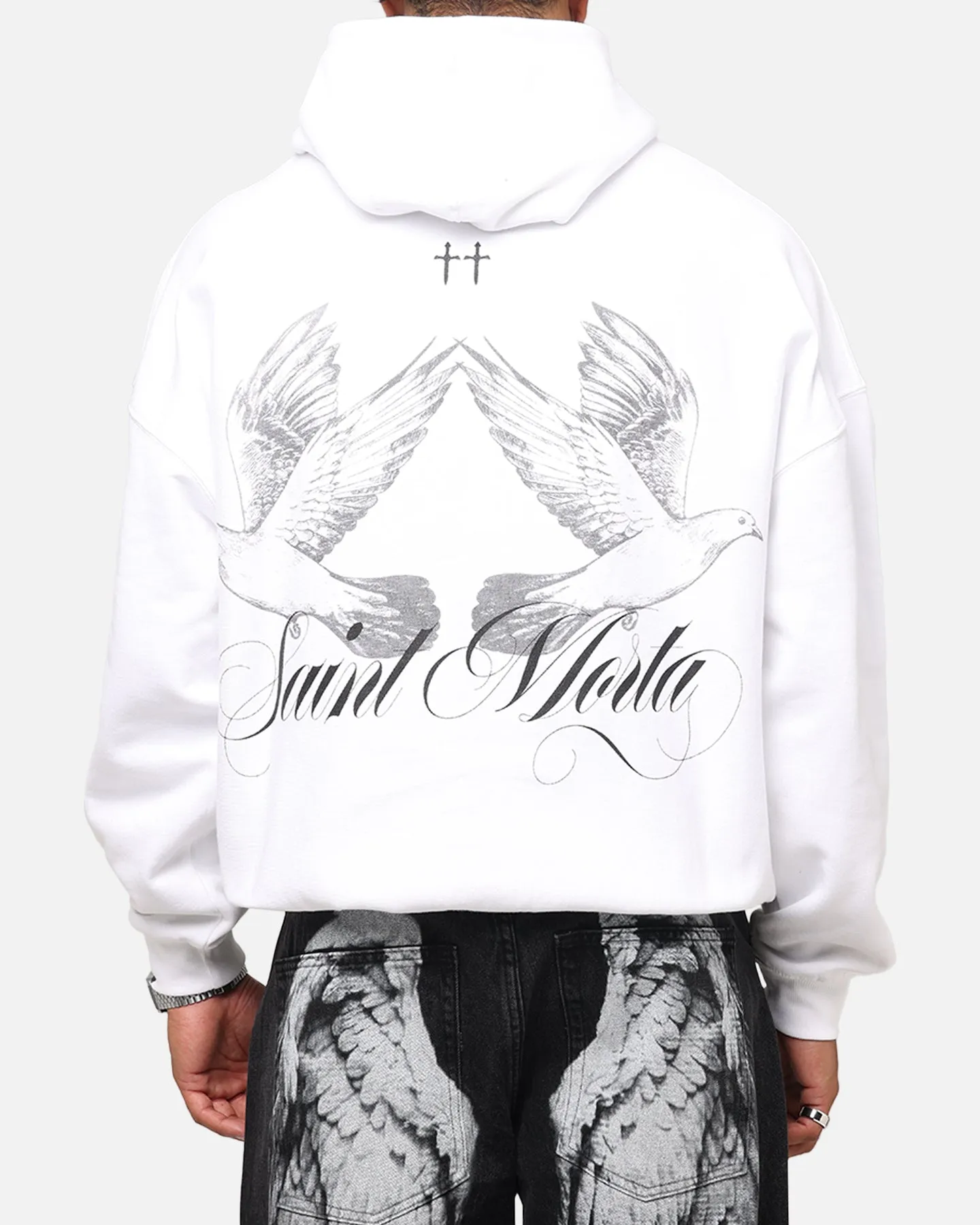 Saint Morta Tauben Boxy Hoodie Weiß