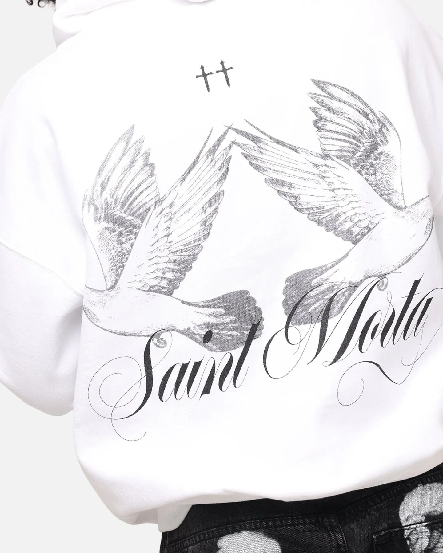 Saint Morta Tauben Boxy Hoodie Weiß