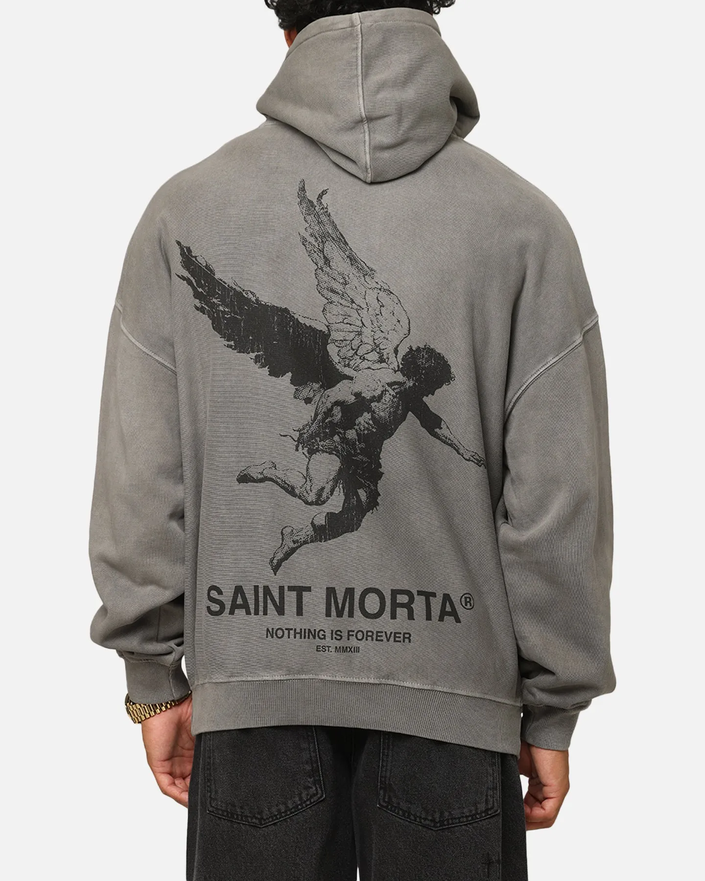 Saint Morta Nichts Ist Für Immer Boxy Hoodie Gewaschener Kohlenton