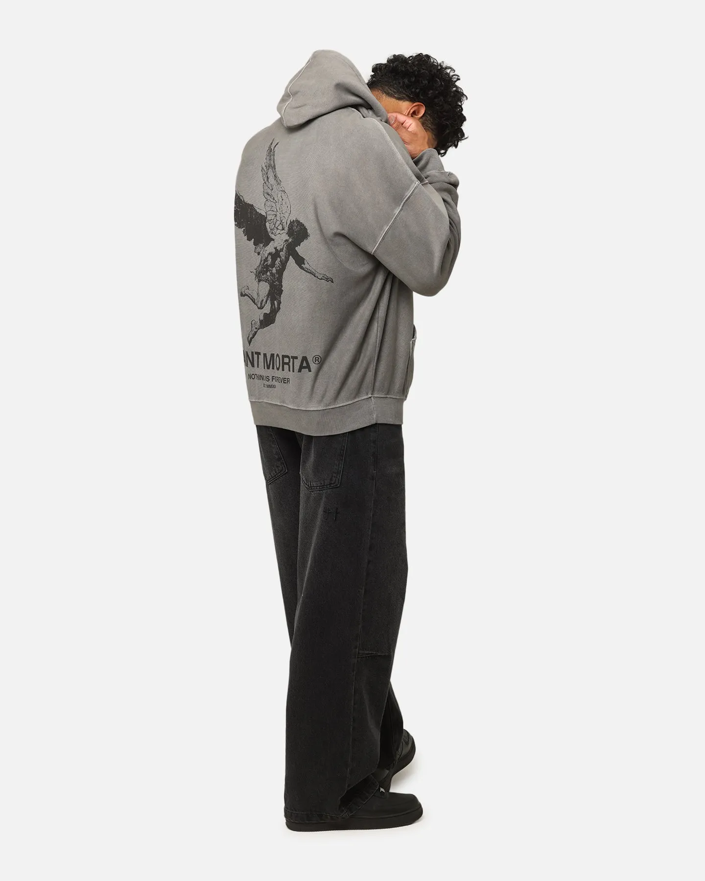 Saint Morta Nichts Ist Für Immer Boxy Hoodie Gewaschener Kohlenton