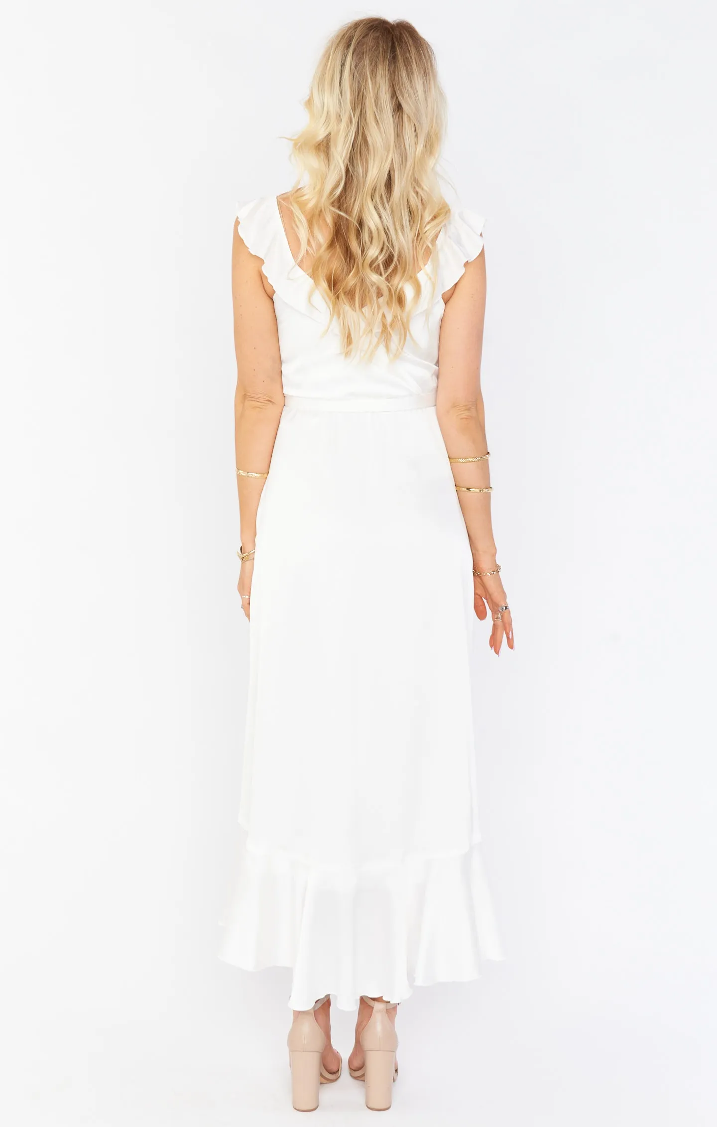 Samantha Ruffle Wickelkleid ~ Elfenbein Luxus Satin