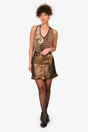 Sandro Gold Metallic Jacquard Ruffle Skirt Size 1