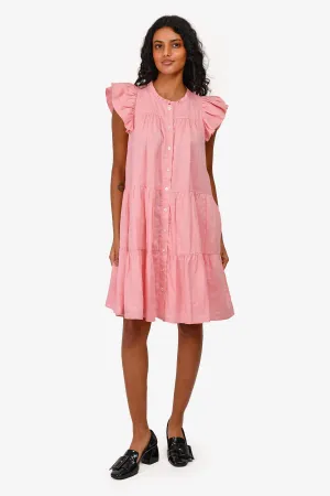 Sea New York Pink Cotton Sleeveless Ruffle Button Down Dress Size XS