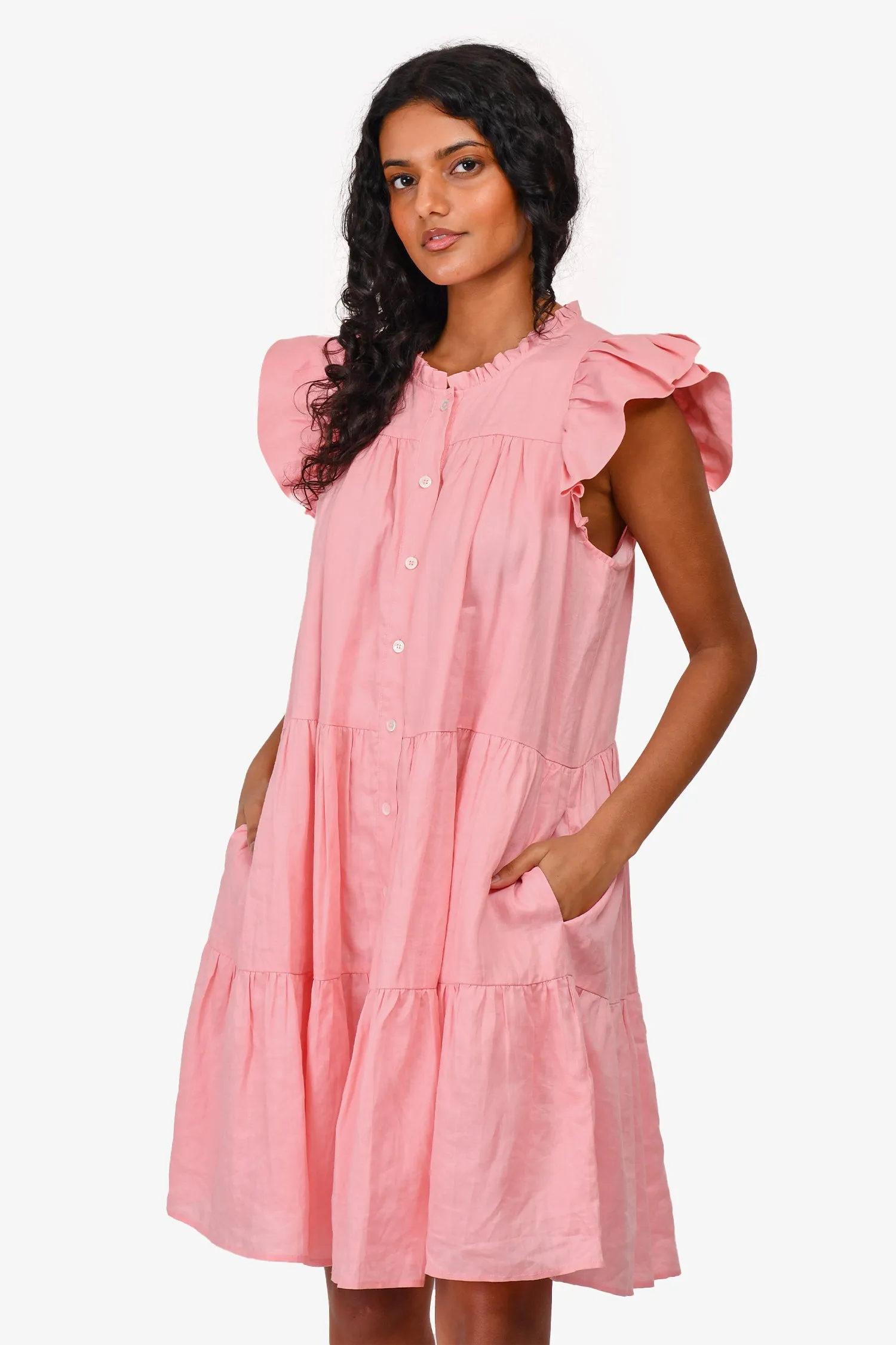 Sea New York Pink Baumwoll-Armelloses Rüschen-Blumenkleid Größe XS