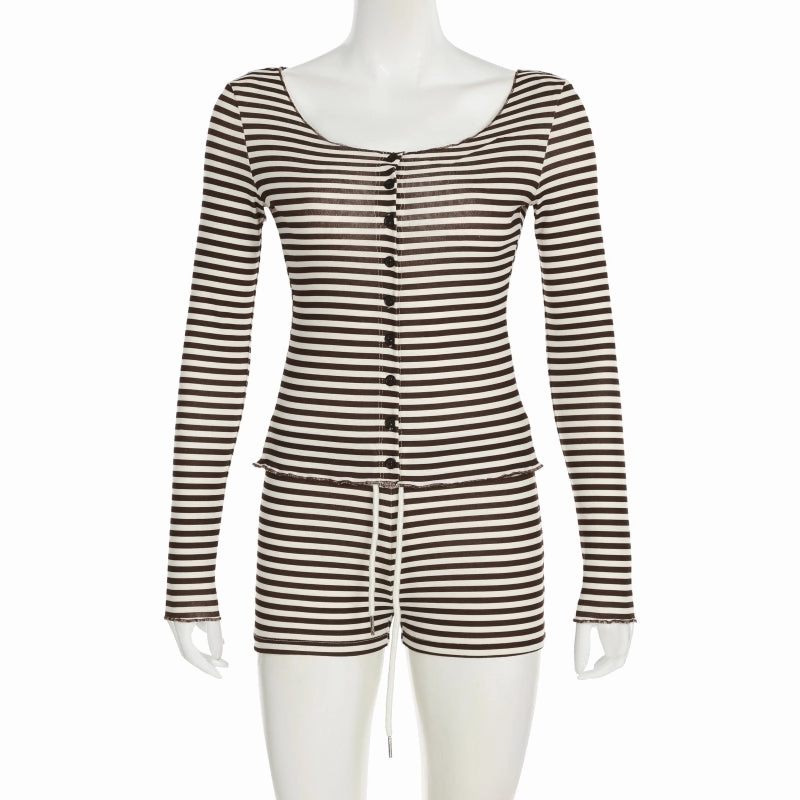 September Striped Cardigan Shorts Set