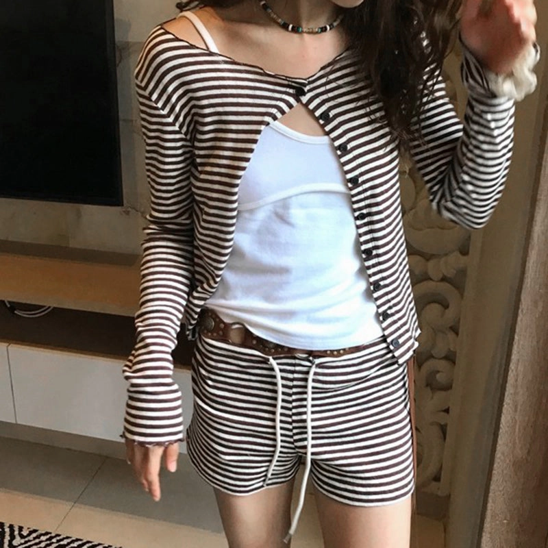 September Striped Cardigan Shorts Set