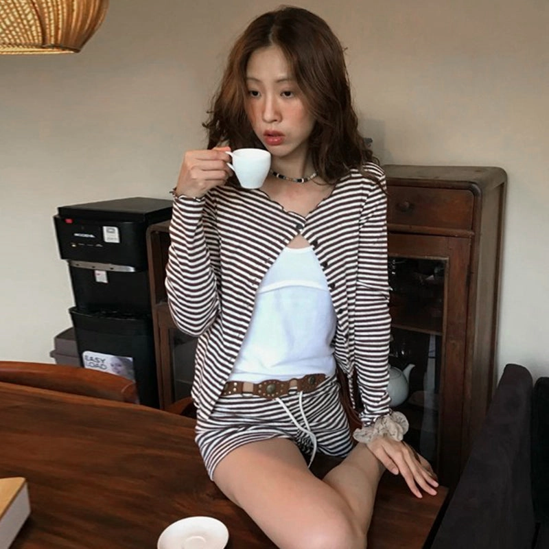 September Striped Cardigan Shorts Set