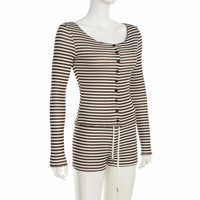September Striped Cardigan Shorts Set