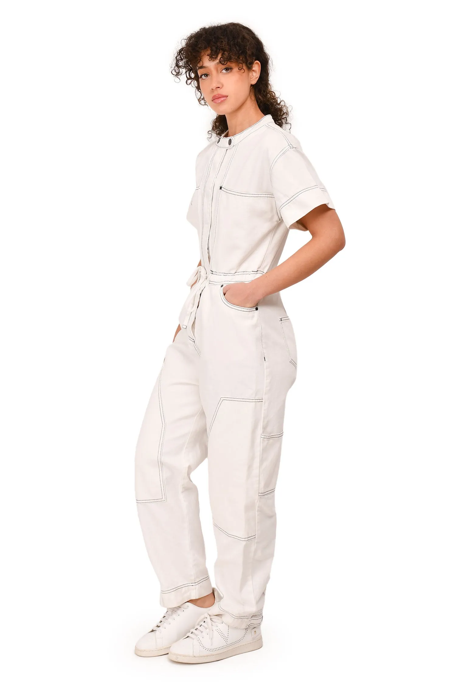 Shona Joy Weiß Denim-Overall mit Kontraststich in Größe 4