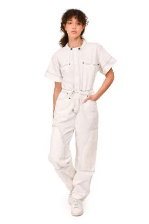 Shona Joy White Contrast Stitch Denim Jumpsuit Size 4