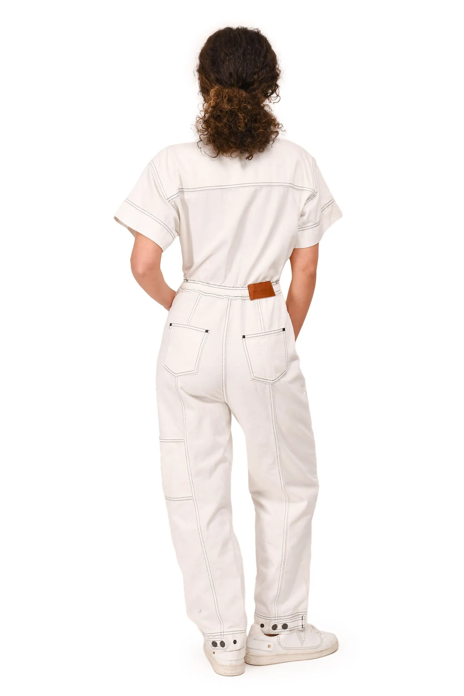 Shona Joy Weiß Denim-Overall mit Kontraststich in Größe 4