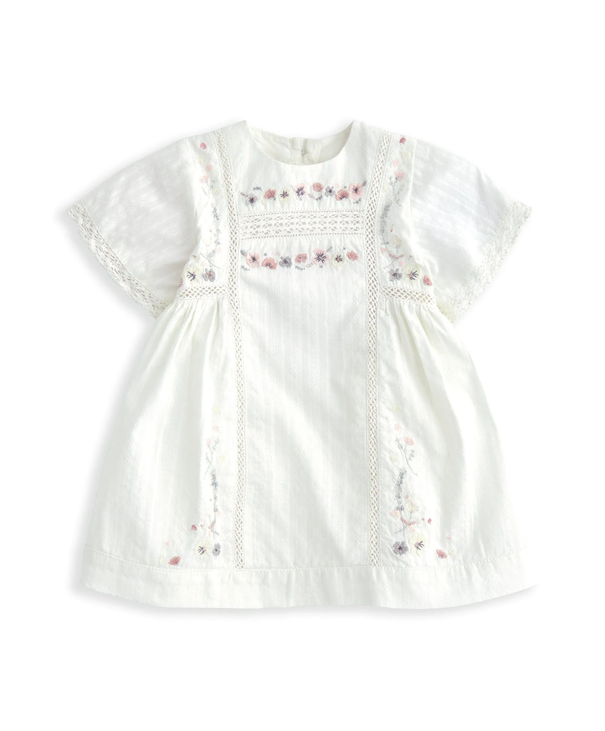Kurzärmeliges Baumwollkleid mit Stickerei - Blumenmuster