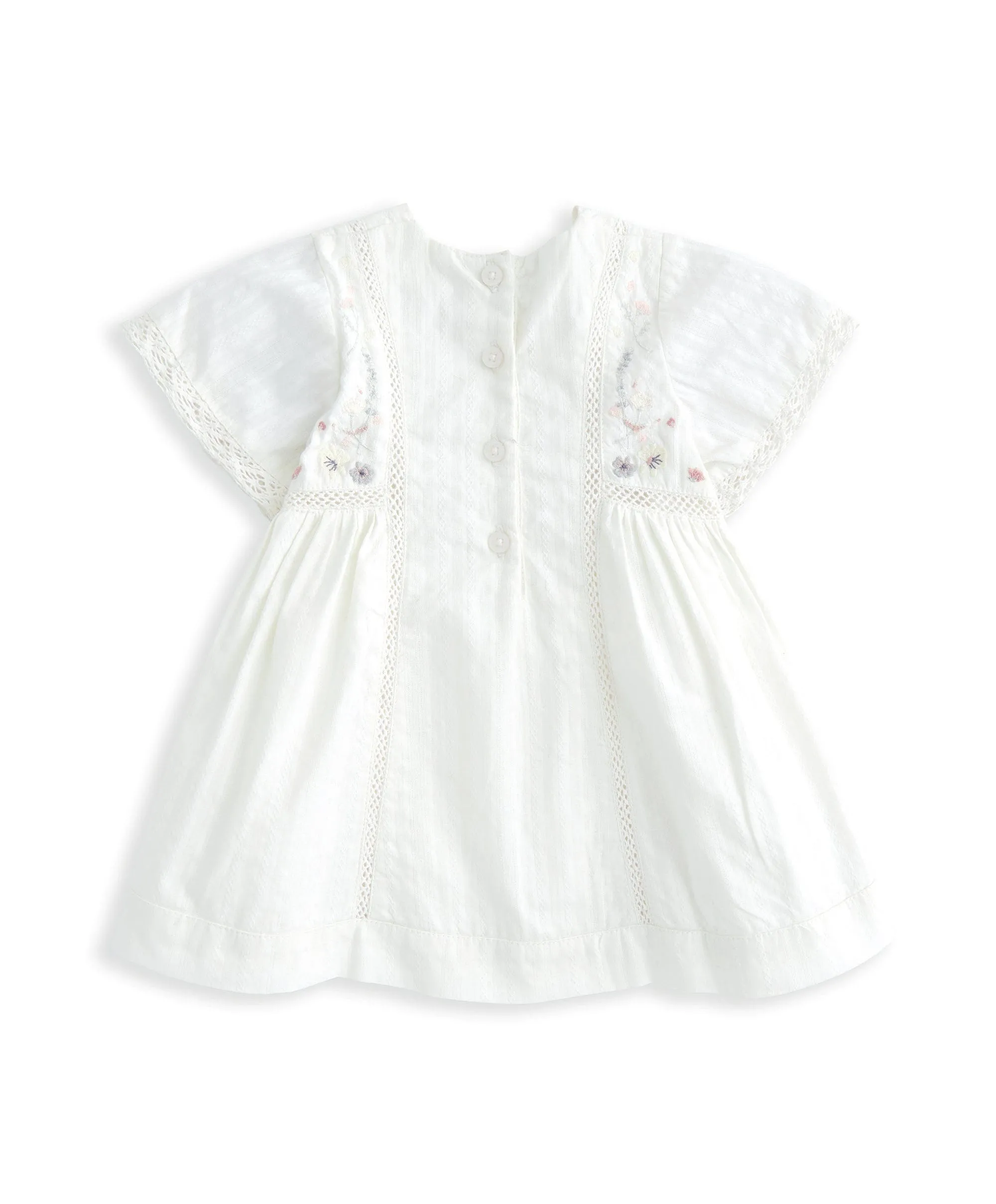 Kurzärmeliges Baumwollkleid mit Stickerei - Blumenmuster