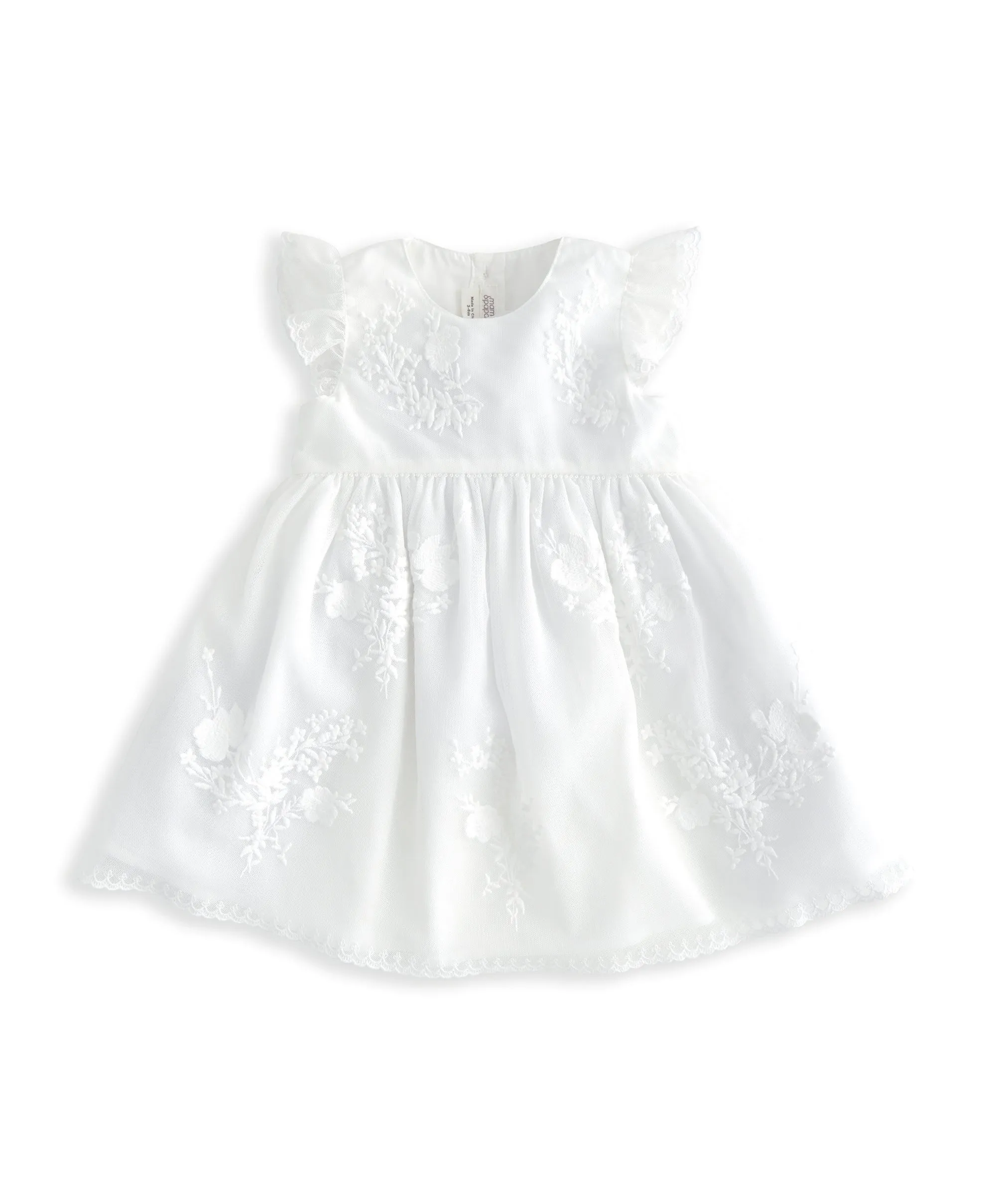 Kurzärmeliges besticktes Spitzenkleid - Blumenmuster