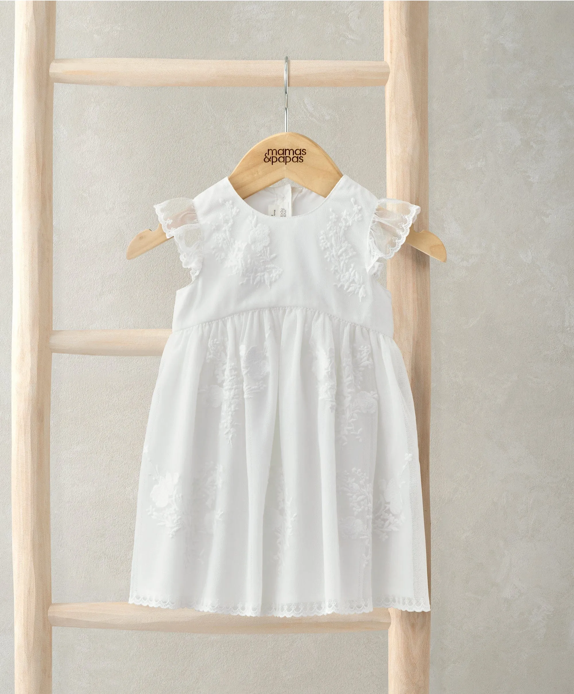 Kurzärmeliges besticktes Spitzenkleid - Blumenmuster
