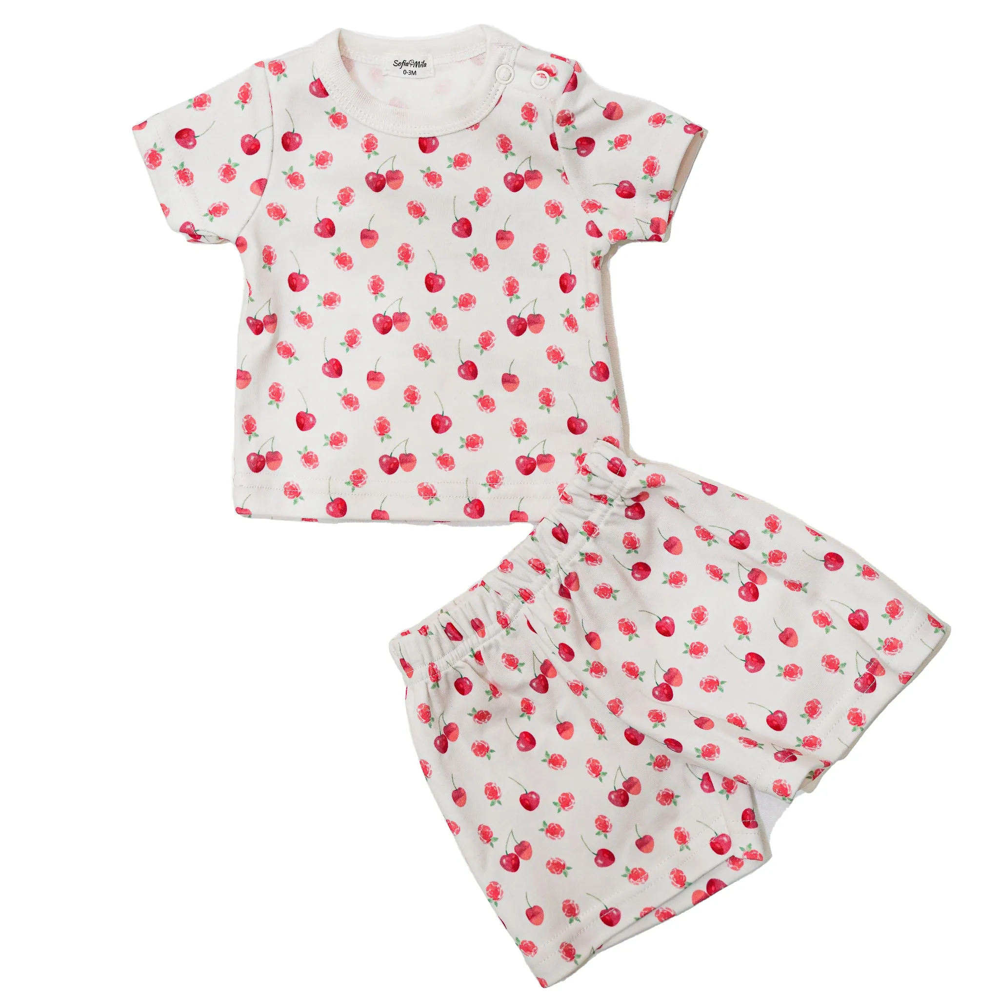 Kurzarm-T-Shirt & Shorts-Set mit Kirschen und Himbeeren für Babys und Kinder